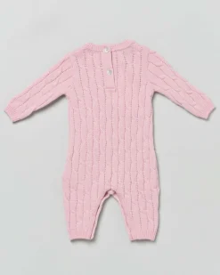 Tutina rosa in pura lana a trecce a maniche lunghe