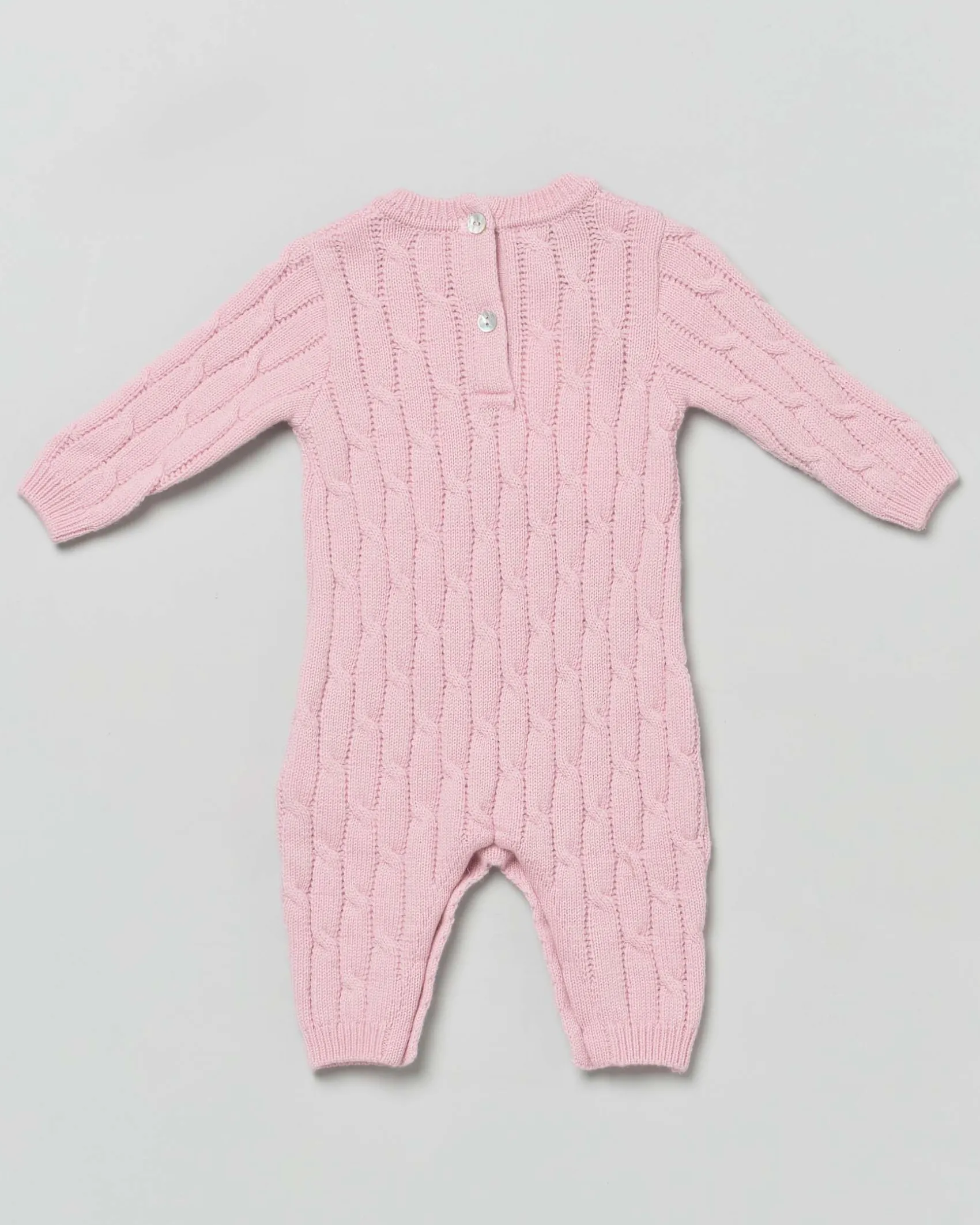 Tutina rosa in pura lana a trecce a maniche lunghe