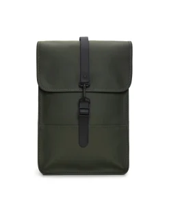 Zaino Backpack Mini verde militare dalla linea rettangolare con tasca frontale e chiusura a moschettone