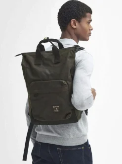 Zaino Barbour in cotone cerato verde militare con manici in tessuto