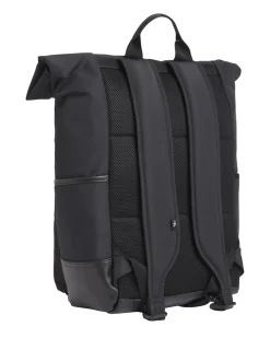 Zaino nero in nylon con tascone in tessuto ripstop e patch monogramma giallo ricamato