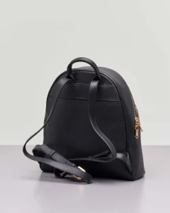 Zaino nero in pelle effetto martellato con Fly dorato e doppio scomparto