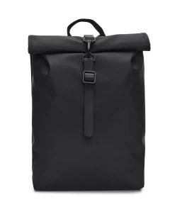 Zaino Rains Rolltop Mini nero con gancio di chiusura