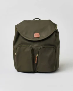 Zaino verde oliva Bric's in nylon con doppio tascone frontale e spallacci regolabili